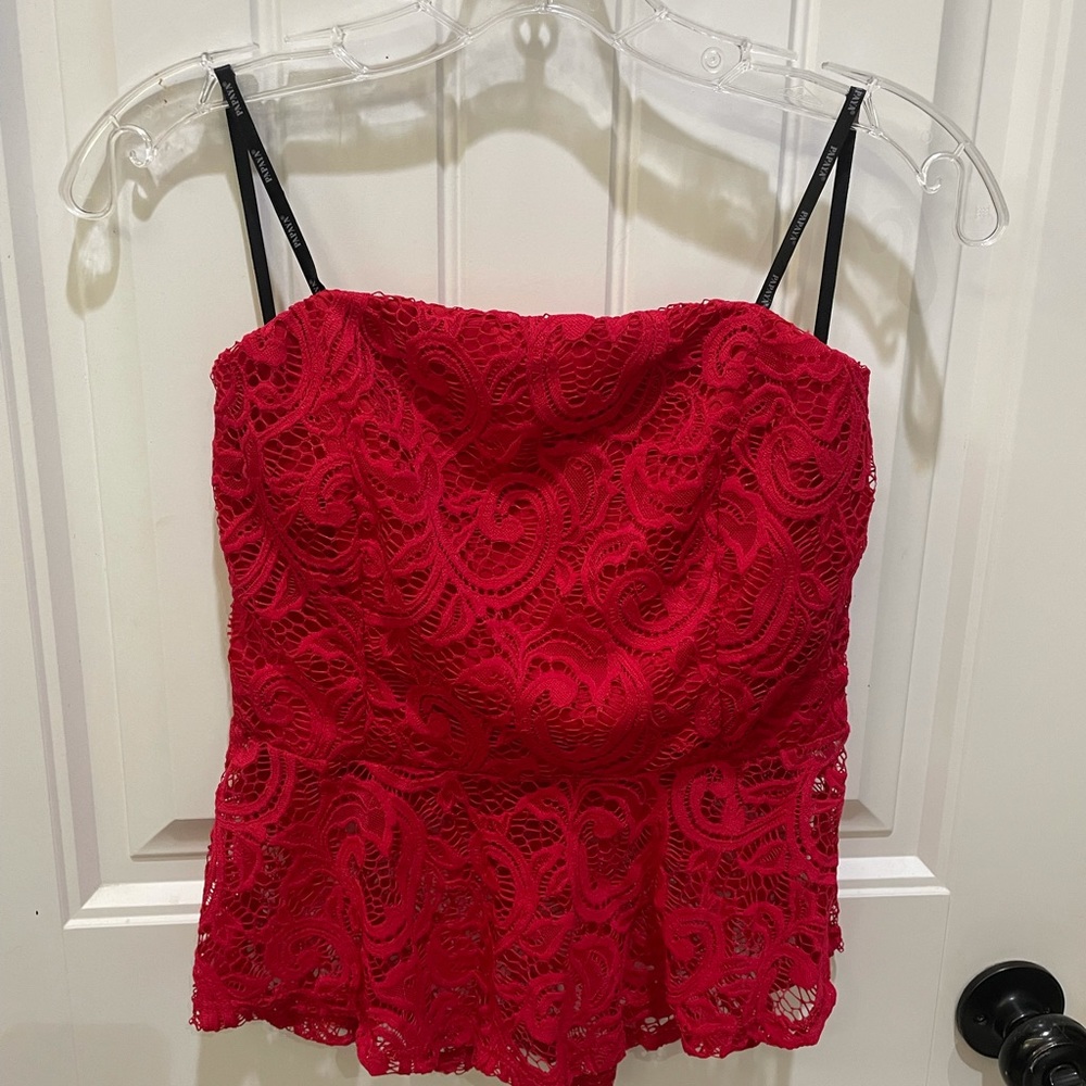NEW- Red Strapless lace top size large